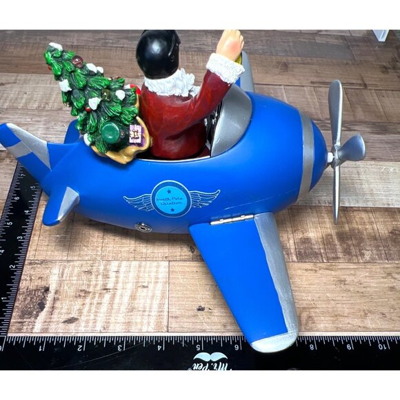 Roman 11.5" Musical Santa Christmas Figure in Blue Plane Rotating Propeller - Picture 7 of 9